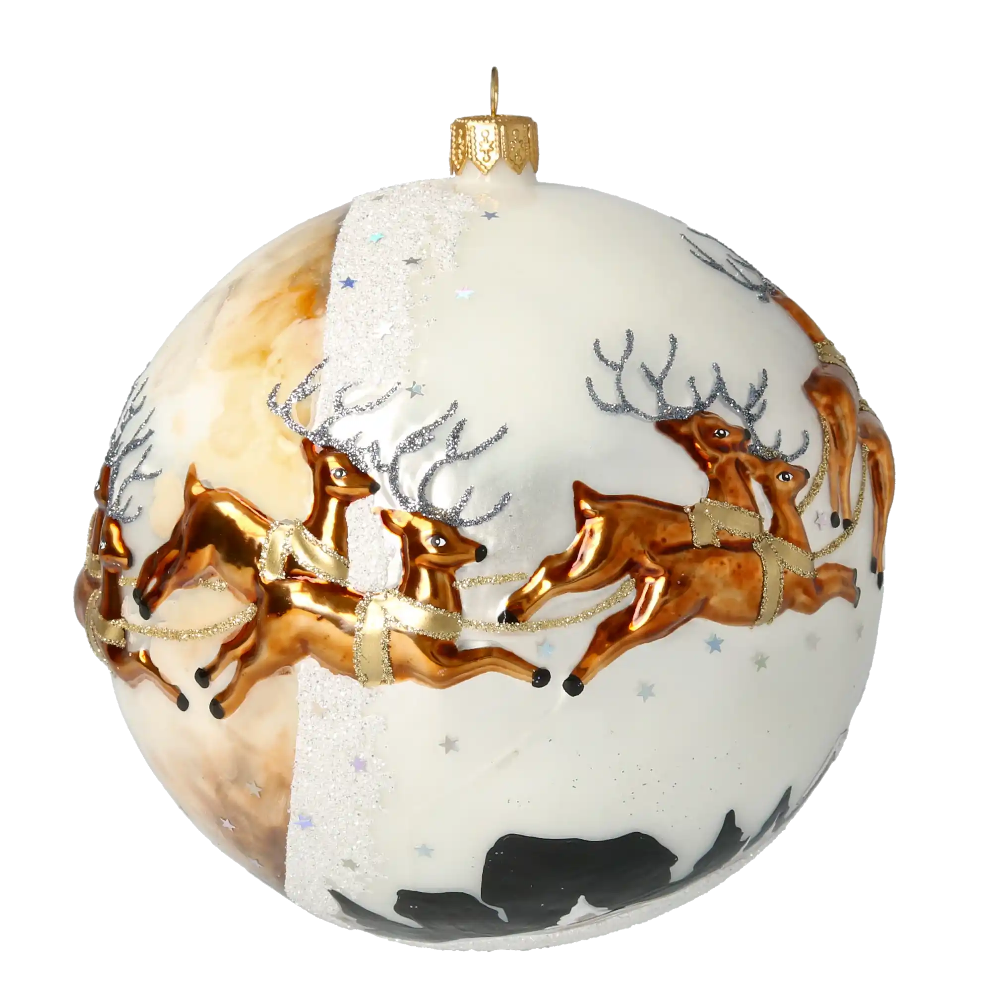 Świetlisty zaprzęg Mikołaja Z Reniferami Szklana Ozdoba