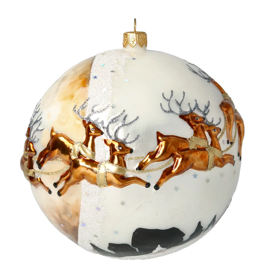 Świetlisty zaprzęg Mikołaja Z Reniferami Szklana Ozdoba