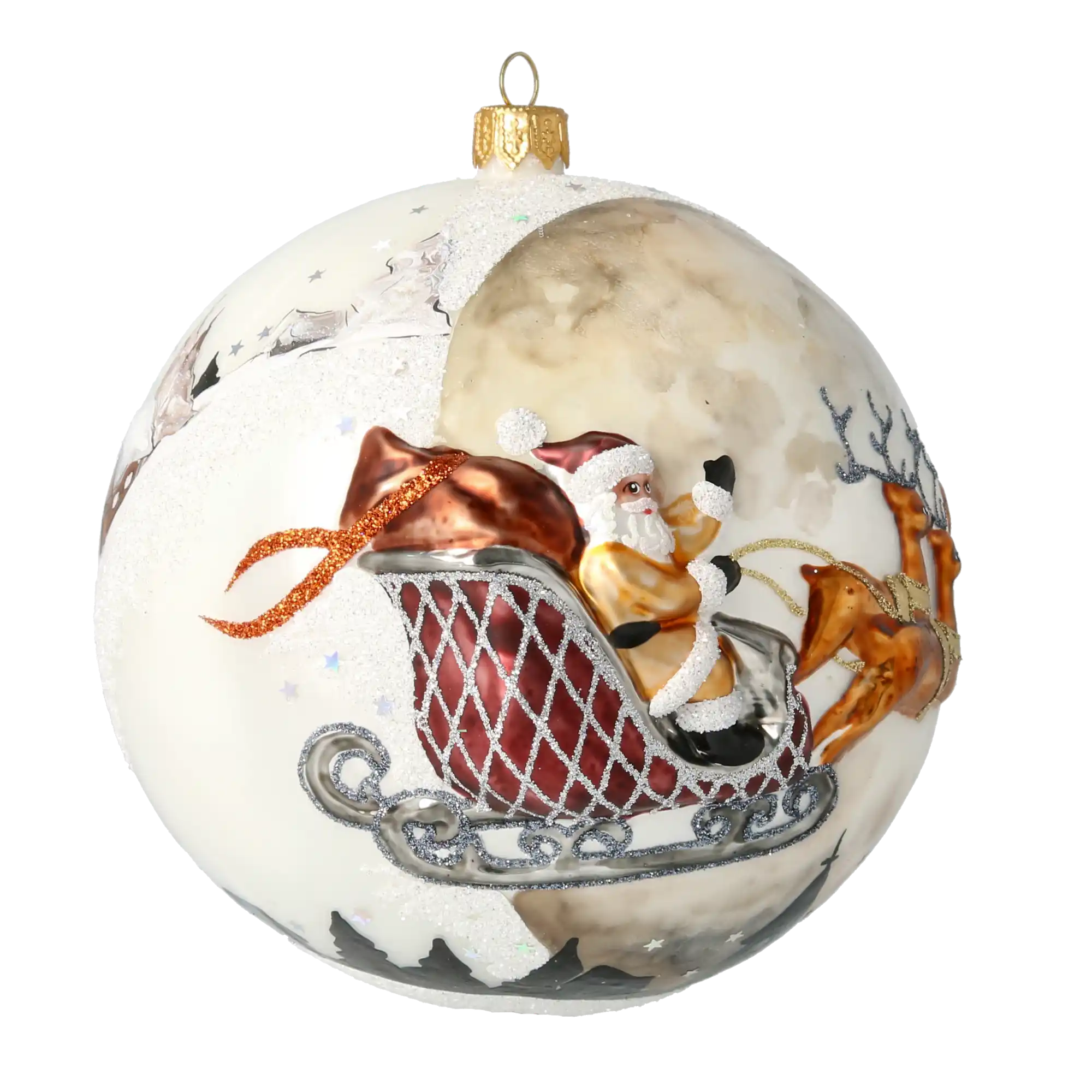 Świetlisty zaprzęg Mikołaja Z Reniferami Szklana Ozdoba