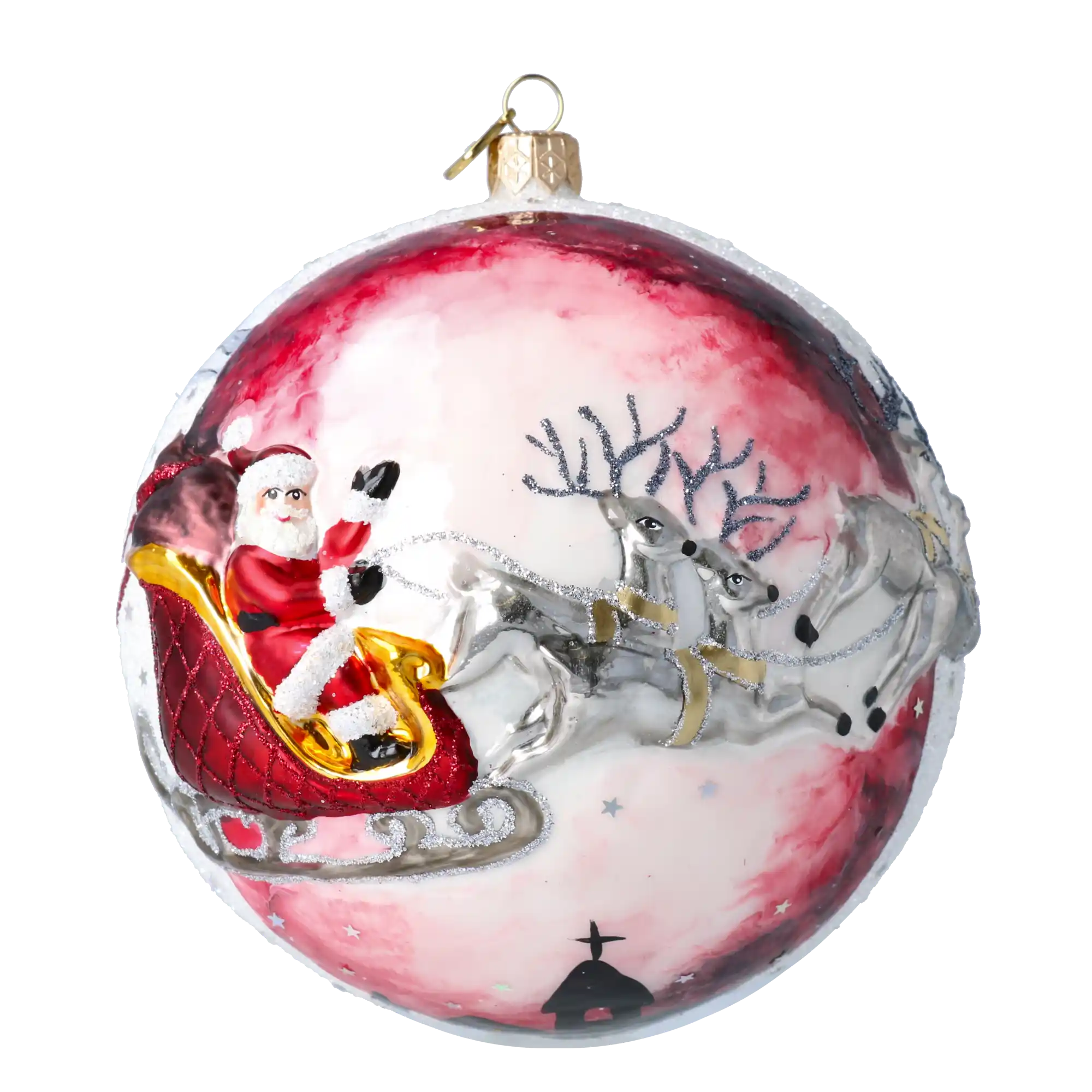 Mikołaj Z Reniferami Szklana Ozdoba