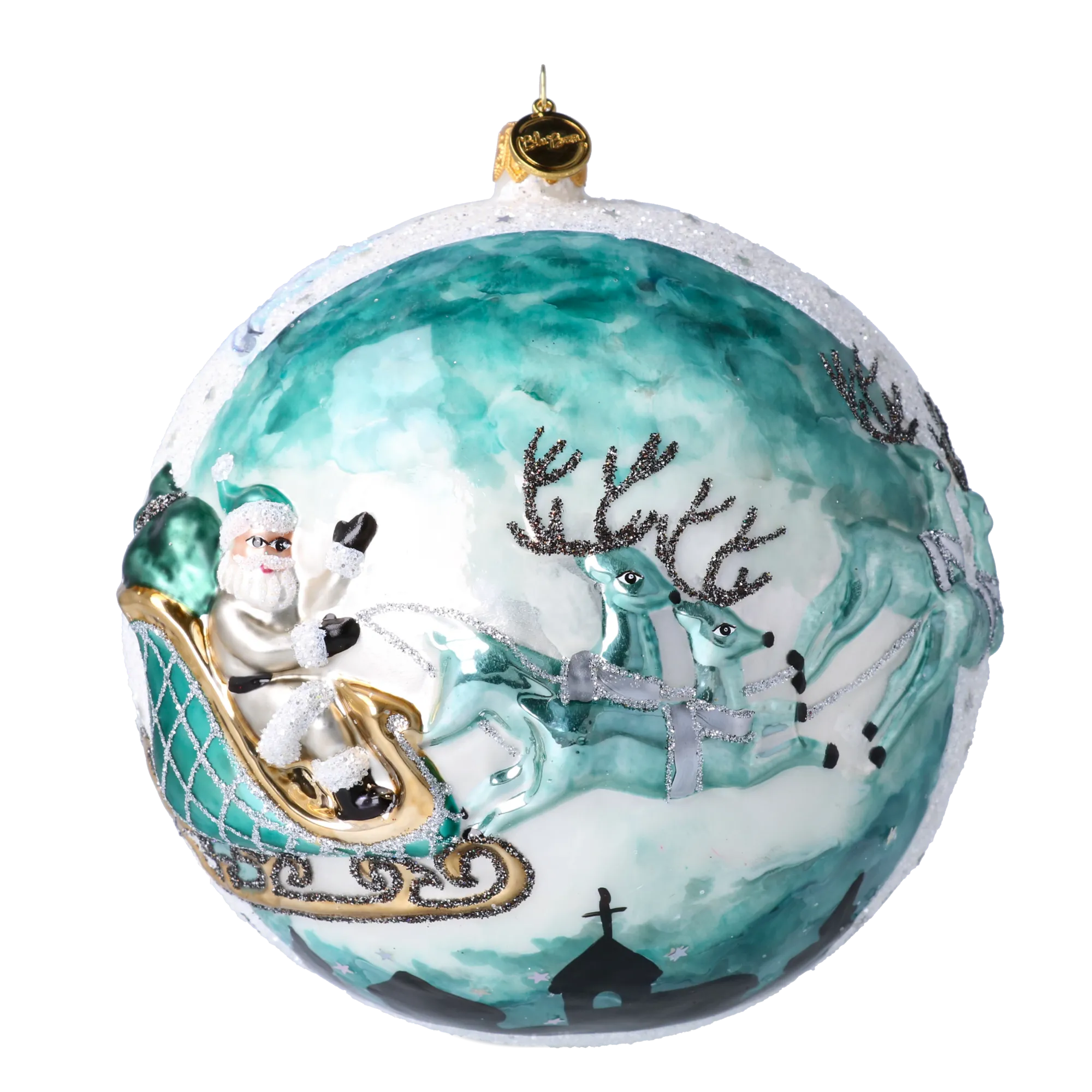Midnight Teal Sleigh Flight Premium christmas glass ornament 2020-545