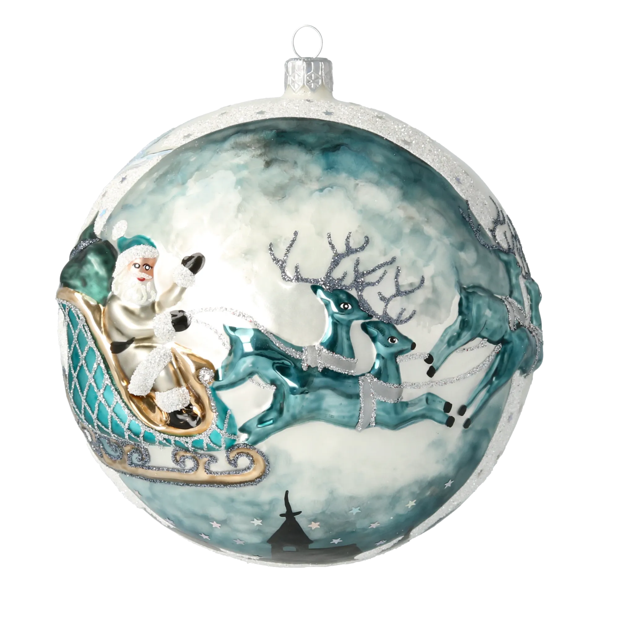 Midnight Teal Sleigh Flight Premium christmas glass ornament 2020-545