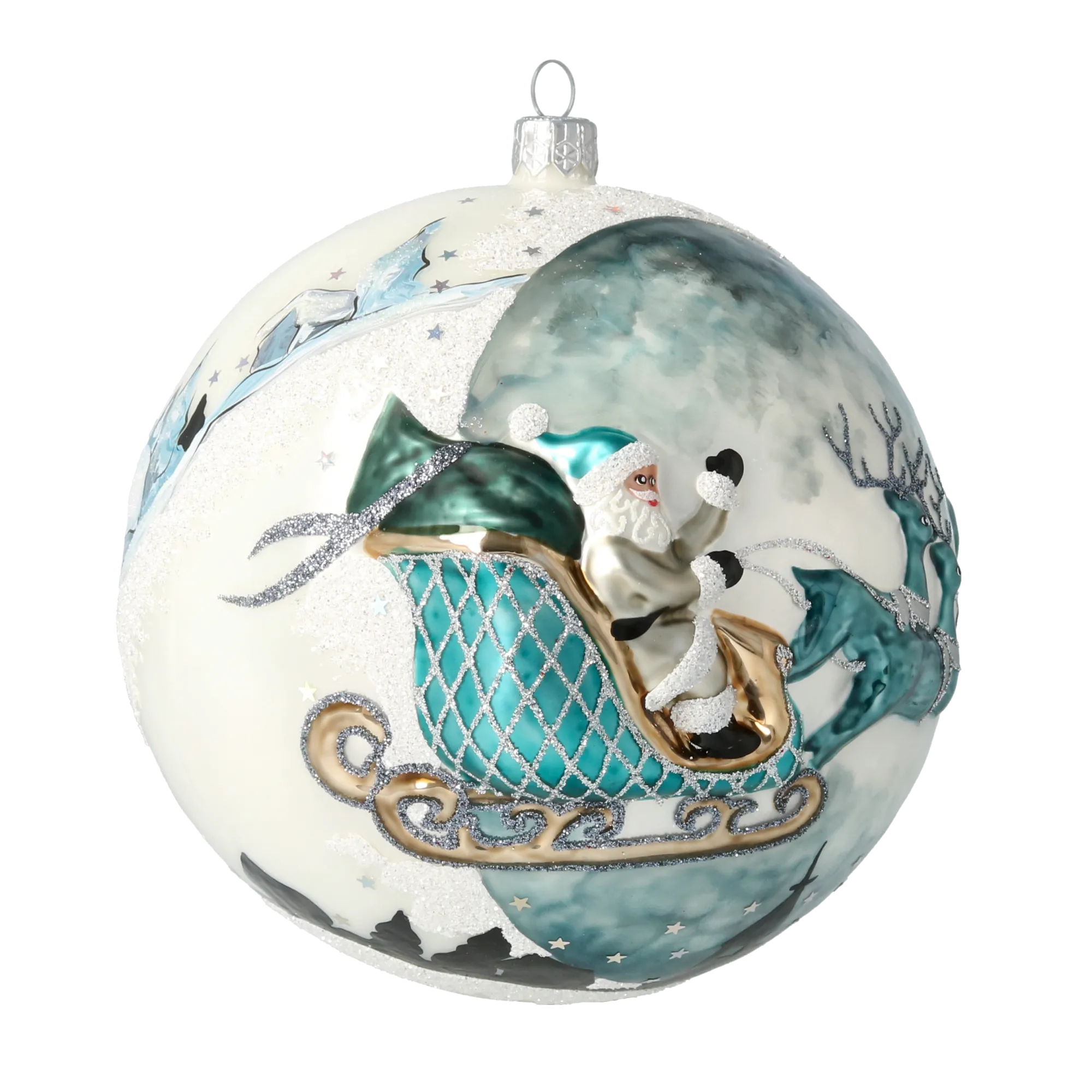 Midnight Teal Sleigh Flight Premium christmas glass ornament 2020-545