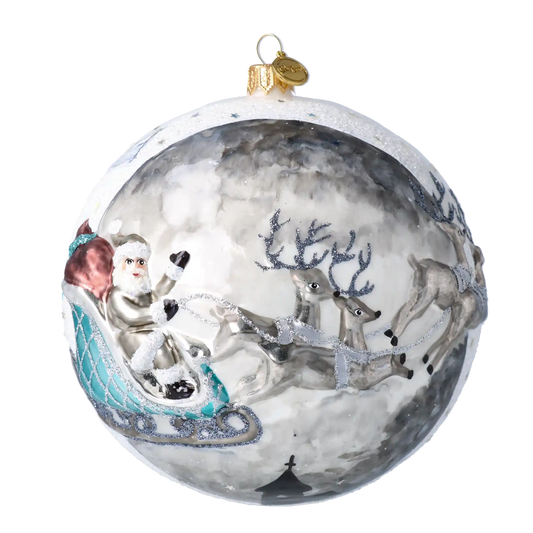 Srebrna zima Mikołaj Z Reniferami Szklana Ozdoba