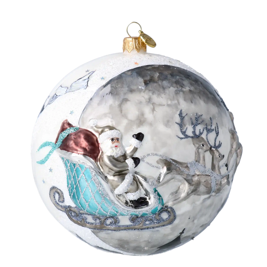 Srebrna zima Mikołaj Z Reniferami Szklana Ozdoba