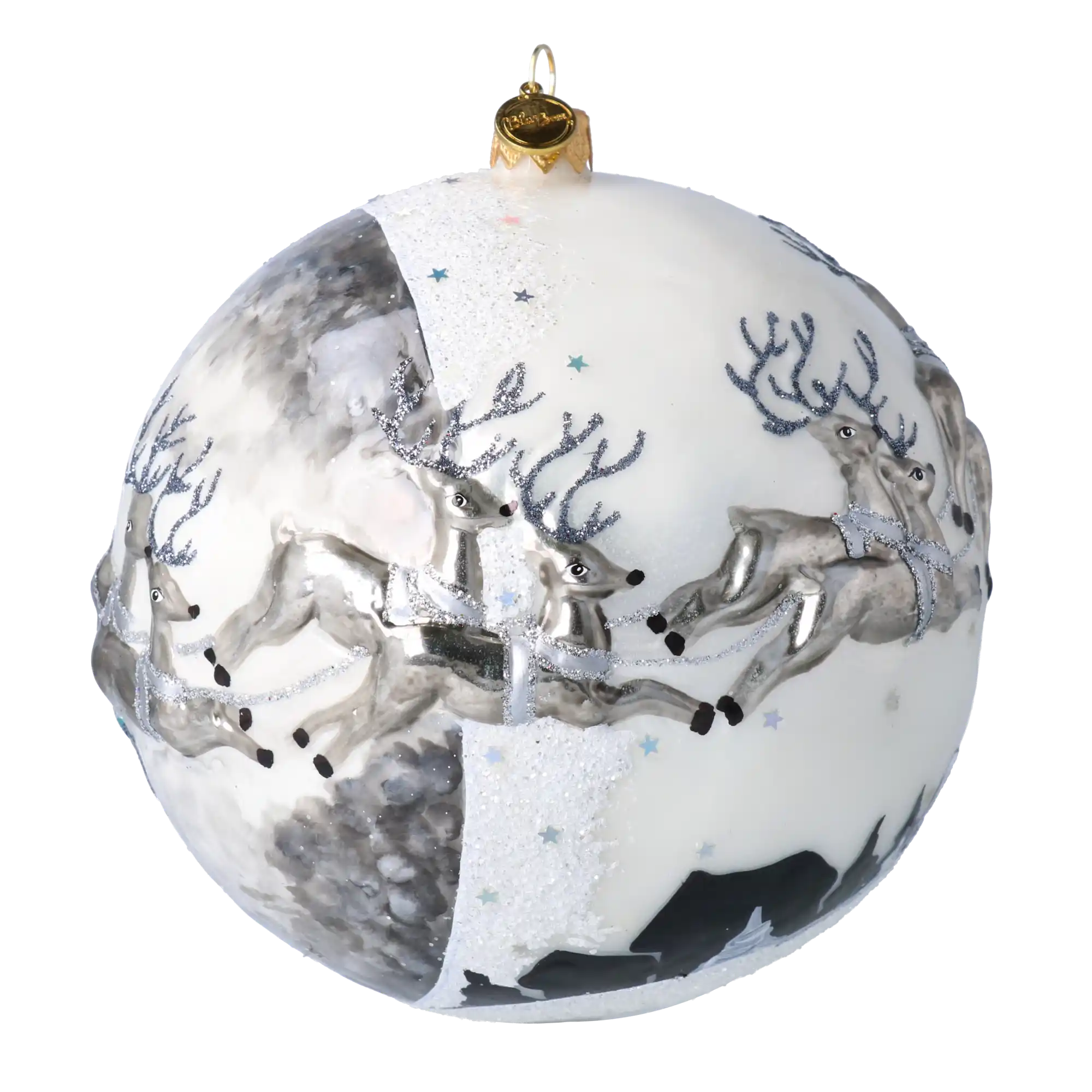 Srebrna zima Mikołaj Z Reniferami Szklana Ozdoba