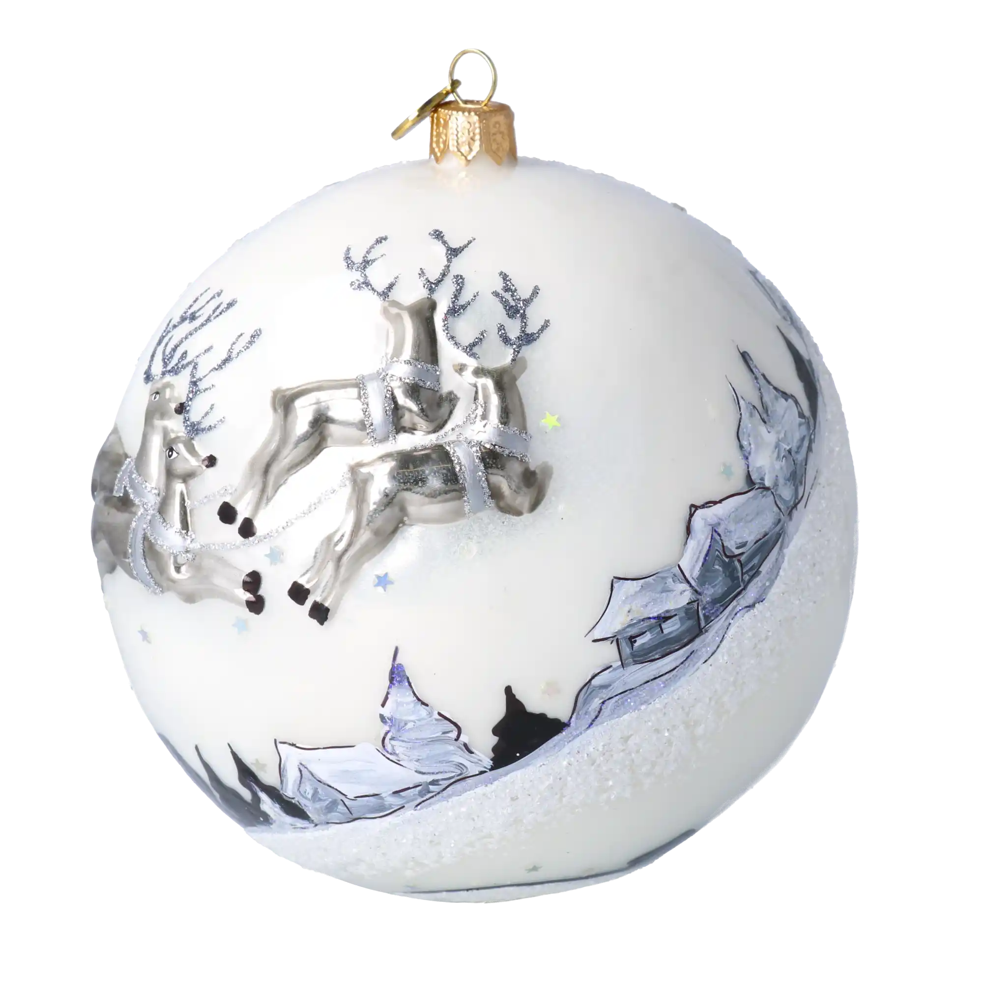 Srebrna zima Mikołaj Z Reniferami Szklana Ozdoba