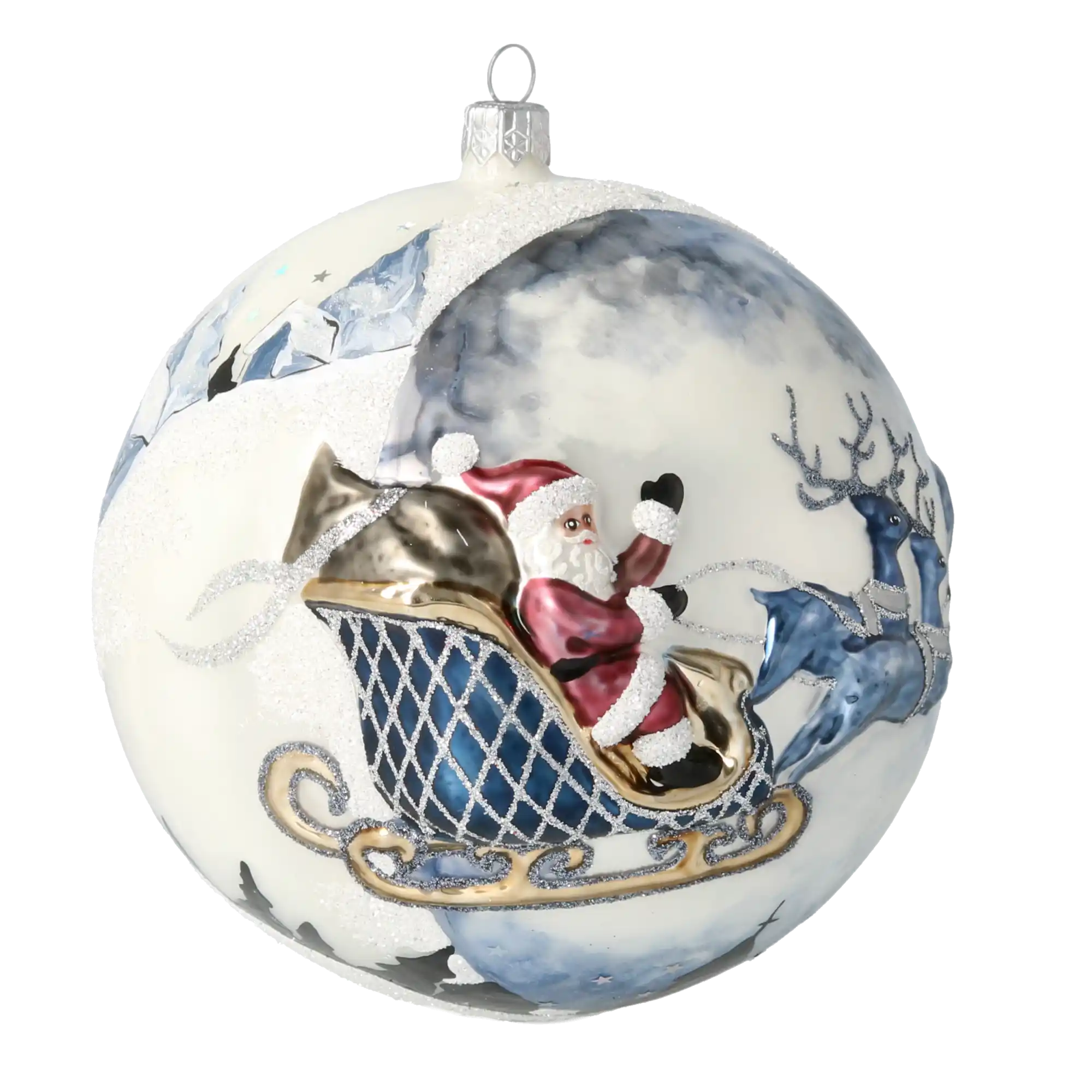 Mroźna kraina Mikołaj Z Reniferami Szklana Ozdoba
