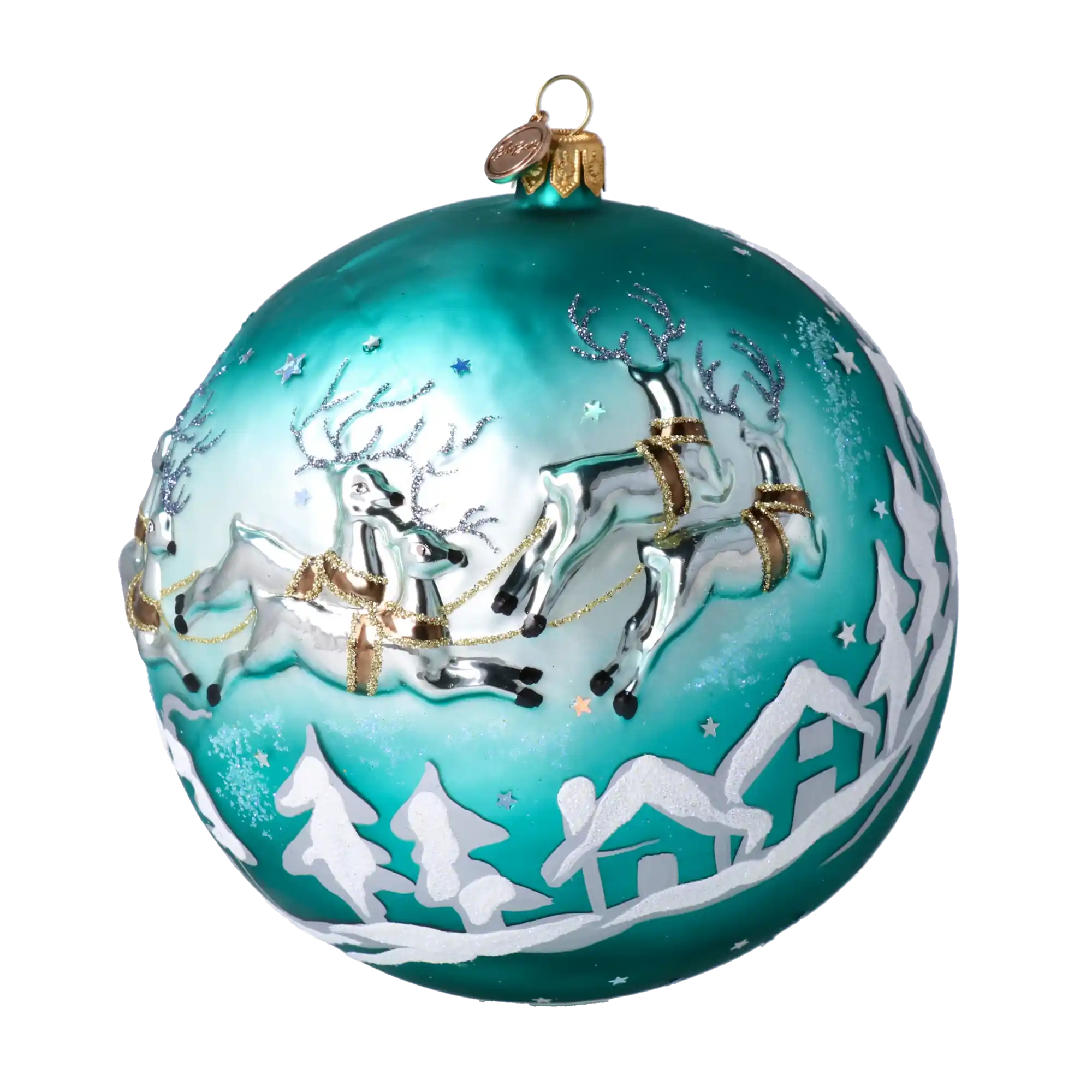 Mikołaj Z Reniferami Szklana Ozdoba