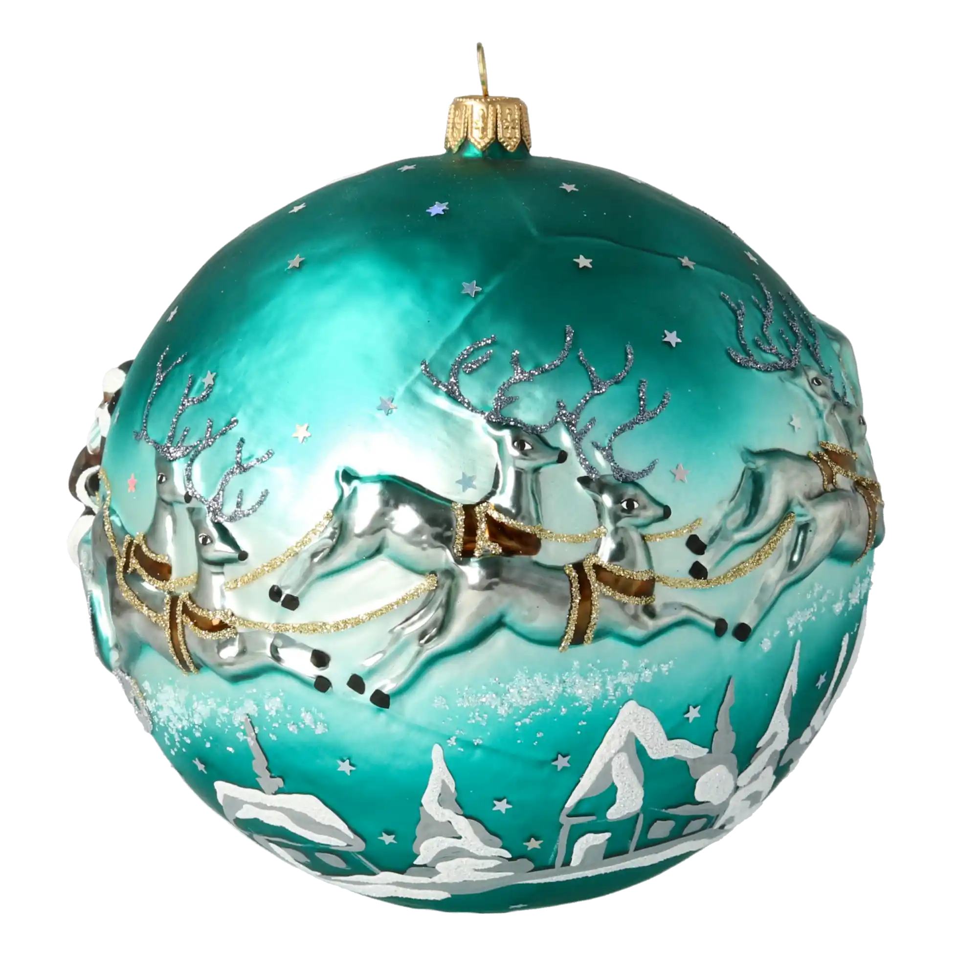 Mikołaj Z Reniferami Szklana Ozdoba