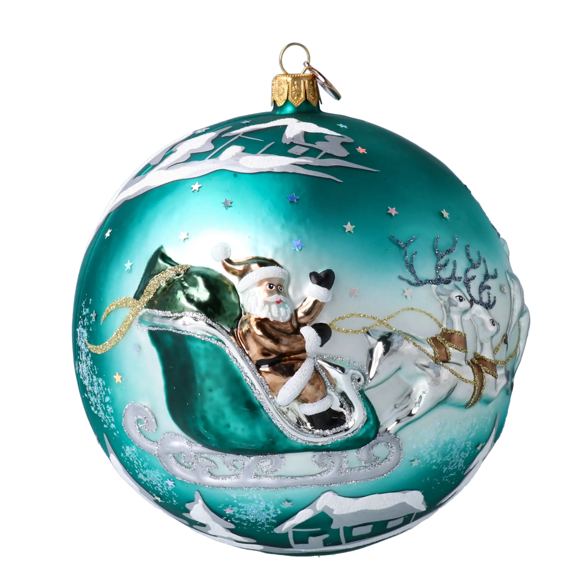 Aquamarine Midnight Santa Flight Premium christmas glass ornament 2020-548