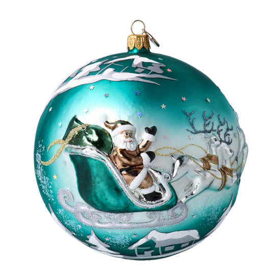 Aquamarine Midnight Santa Flight Premium christmas glass ornament 2020-548
