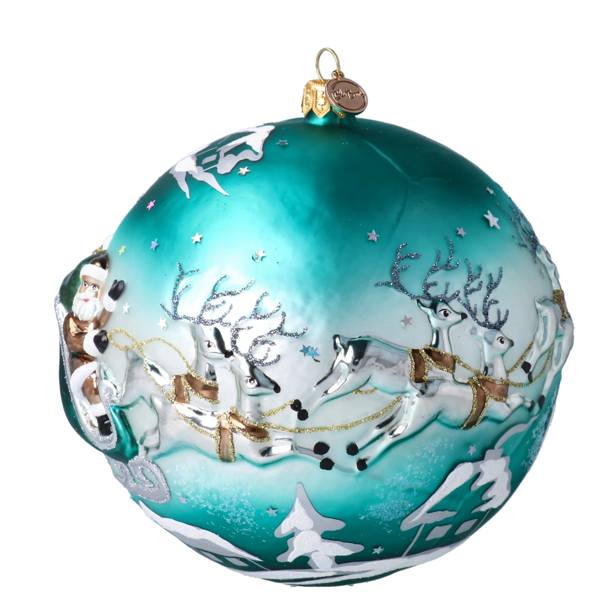 Aquamarine Midnight Santa Flight Premium christmas glass ornament 2020-548