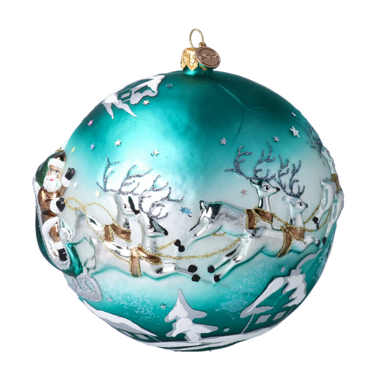 Aquamarine Midnight Santa Flight Premium christmas glass ornament 2020-548