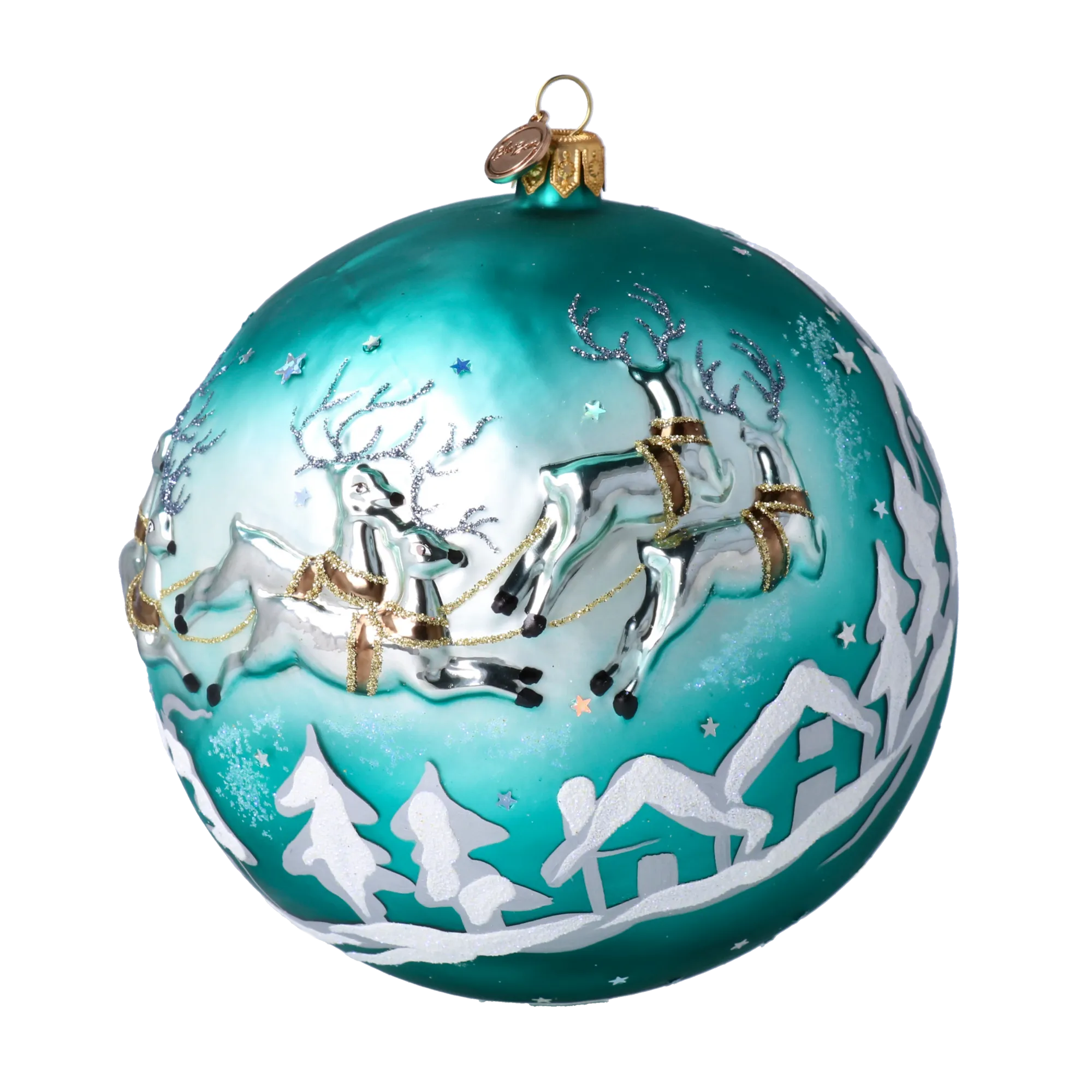 Aquamarine Midnight Santa Flight Premium christmas glass ornament 2020-548