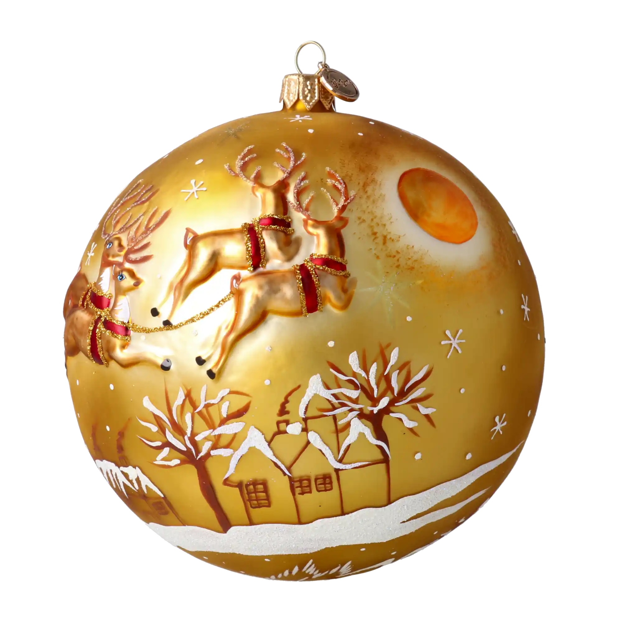 Złoty zaprzęg Mikołaja Z Reniferami Szklana Ozdoba