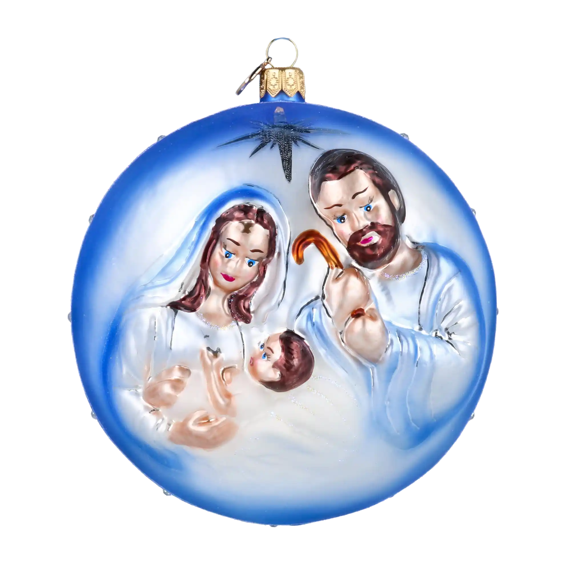 Święta Rodzina w pięknej błękitnej szacie Szklana Ozdoba
