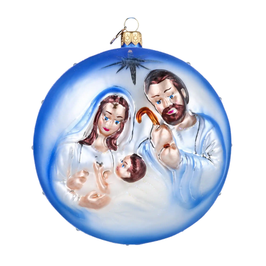 Święta Rodzina w pięknej błękitnej szacie Szklana Ozdoba