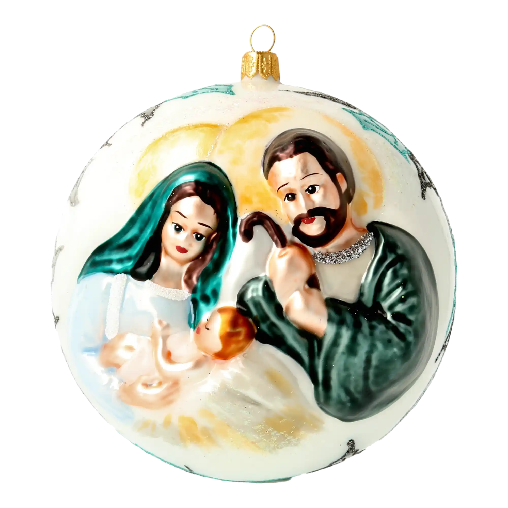 Święta Rodzina z możliwą dedykacją Szklana Ozdoba