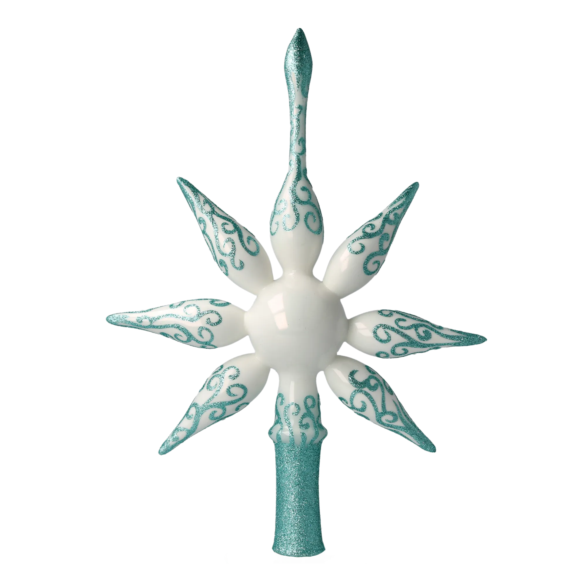 White and Turquoise Christmas Tree Star. Handmade Glass Christmas ornament. 2020-651