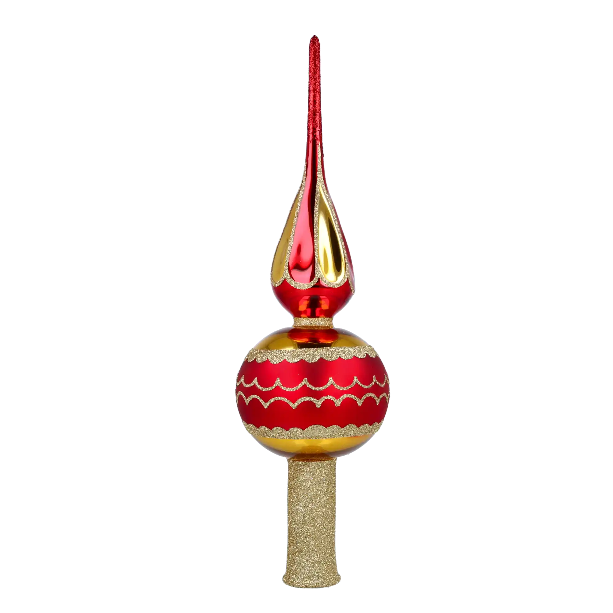 Czerwono-Złoty Szpic Szklana Ozdoba Czubek na choinkę