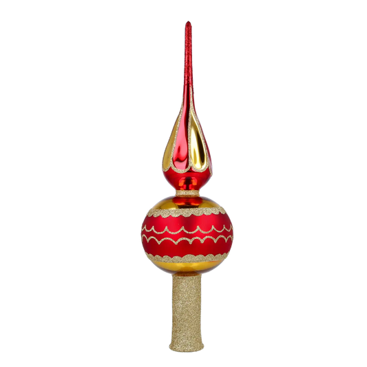 Czerwono-Złoty Szpic Szklana Ozdoba Czubek na choinkę