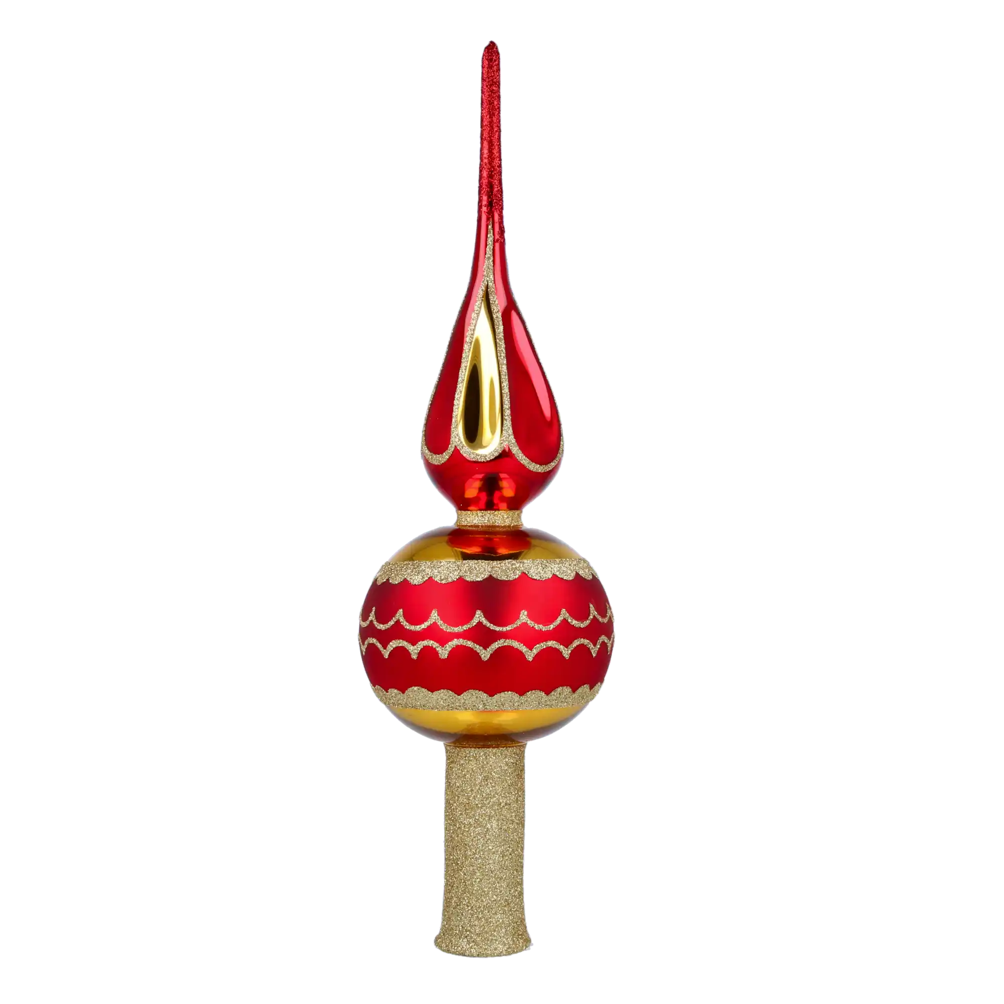 Czerwono-Złoty Szpic Szklana Ozdoba Czubek na choinkę
