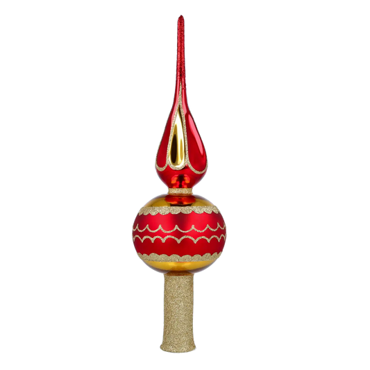 Czerwono-Złoty Szpic Szklana Ozdoba Czubek na choinkę