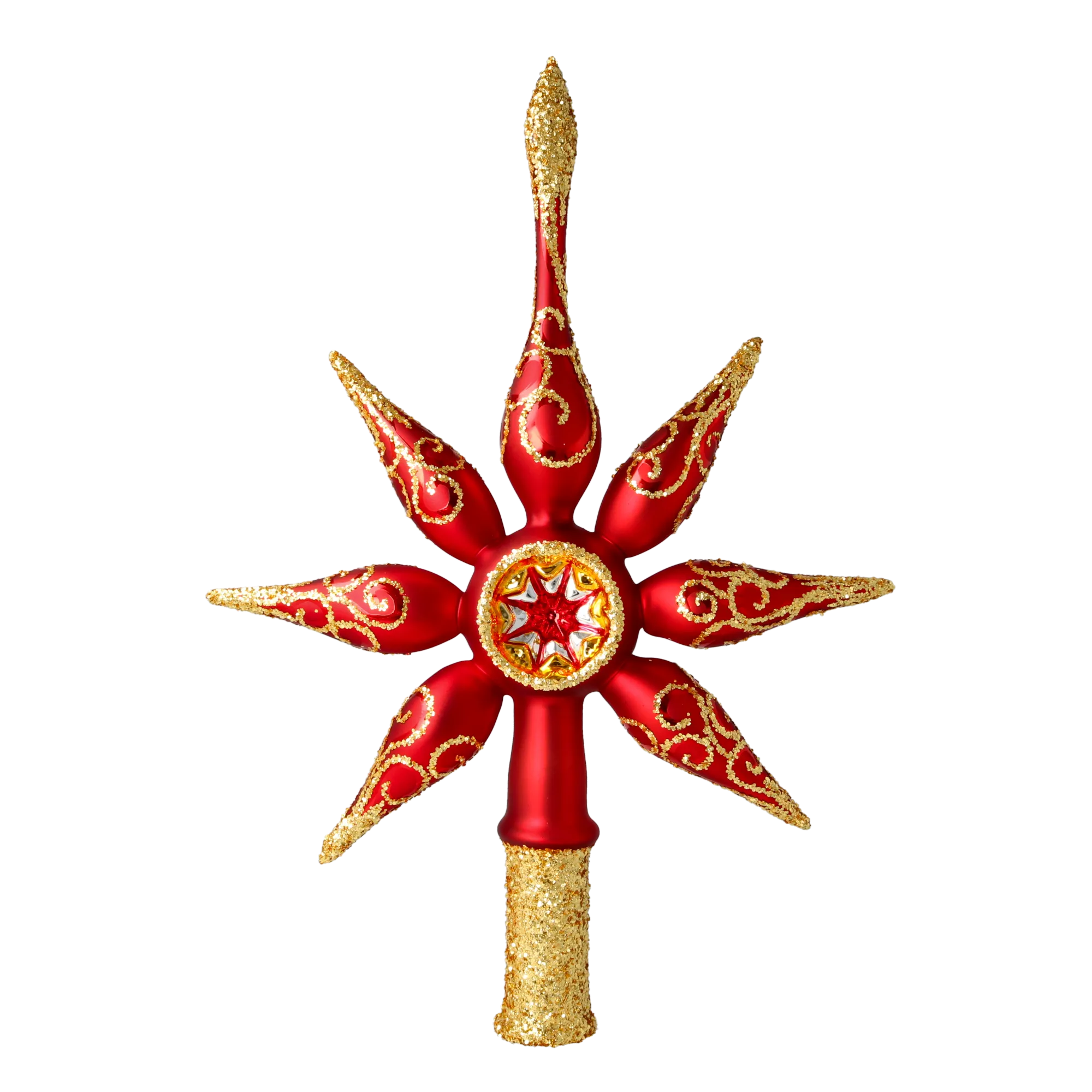 Ruby Star Spike. Handmade Glass Christmas ornament. 2020-675