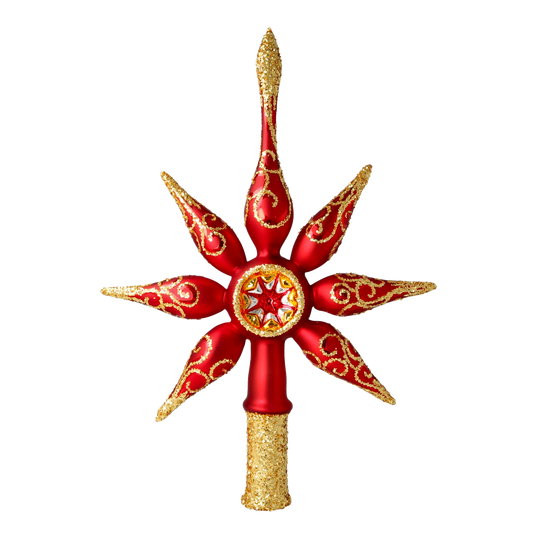 Ruby Star Spike. Handmade Glass Christmas ornament. 2020-675
