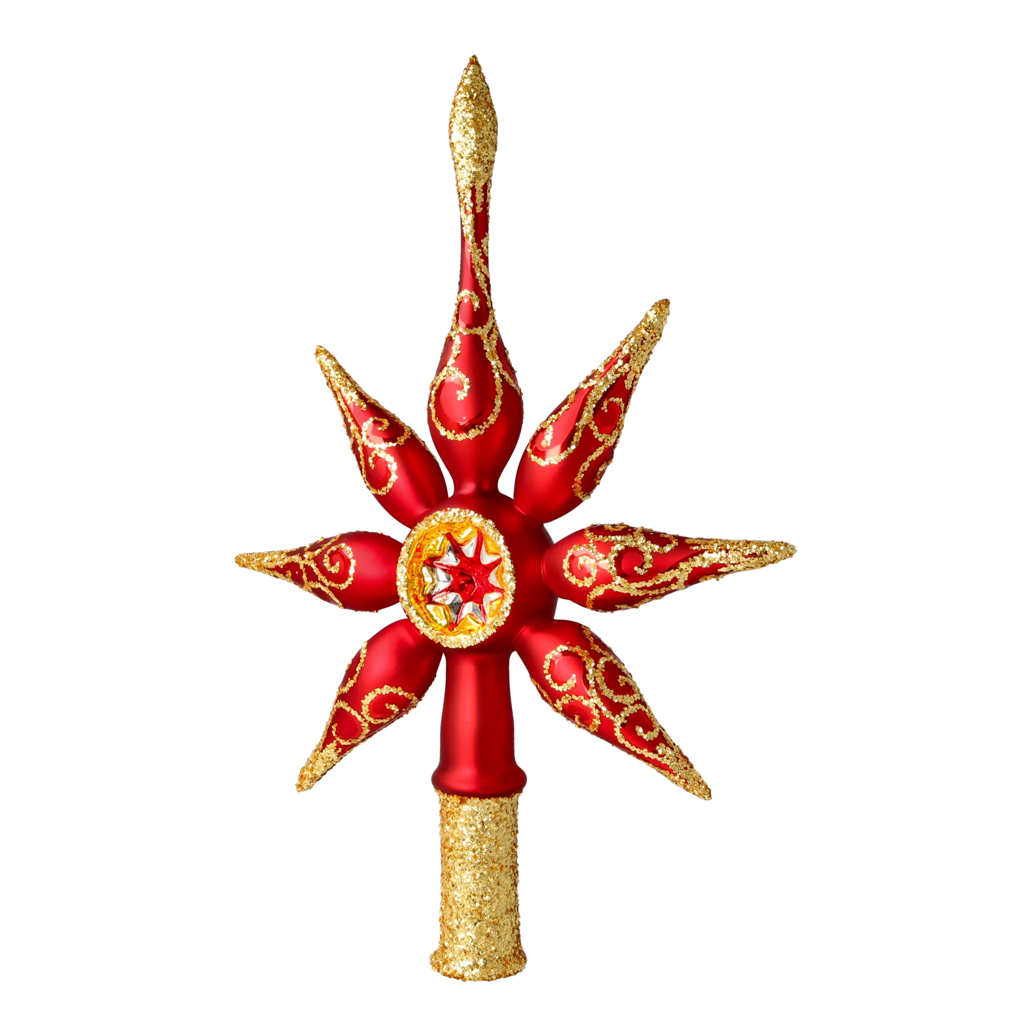Ruby Star Spike. Handmade Glass Christmas ornament. 2020-675