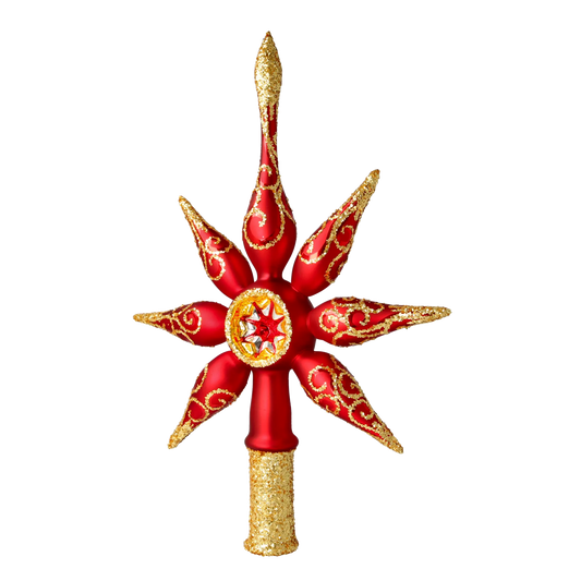 Ruby Star Spike. Handmade Glass Christmas ornament. 2020-675