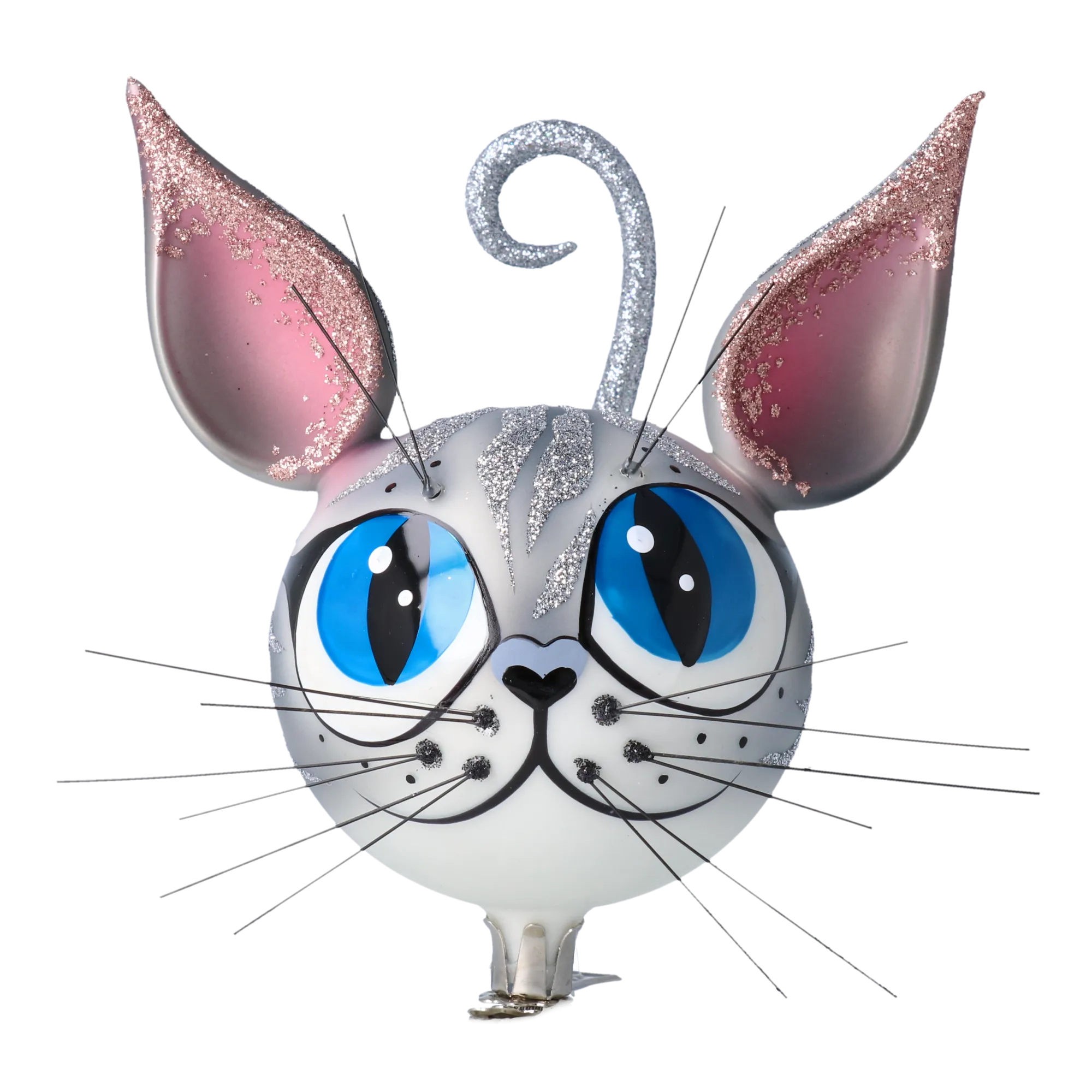 Magic Grey Cat. Handmade Glass Christmas ornament. 2021-002