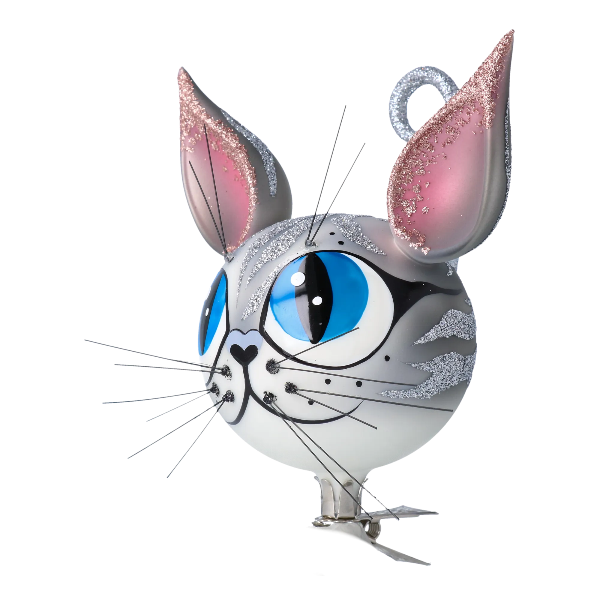 Magic Grey Cat. Handmade Glass Christmas ornament. 2021-002