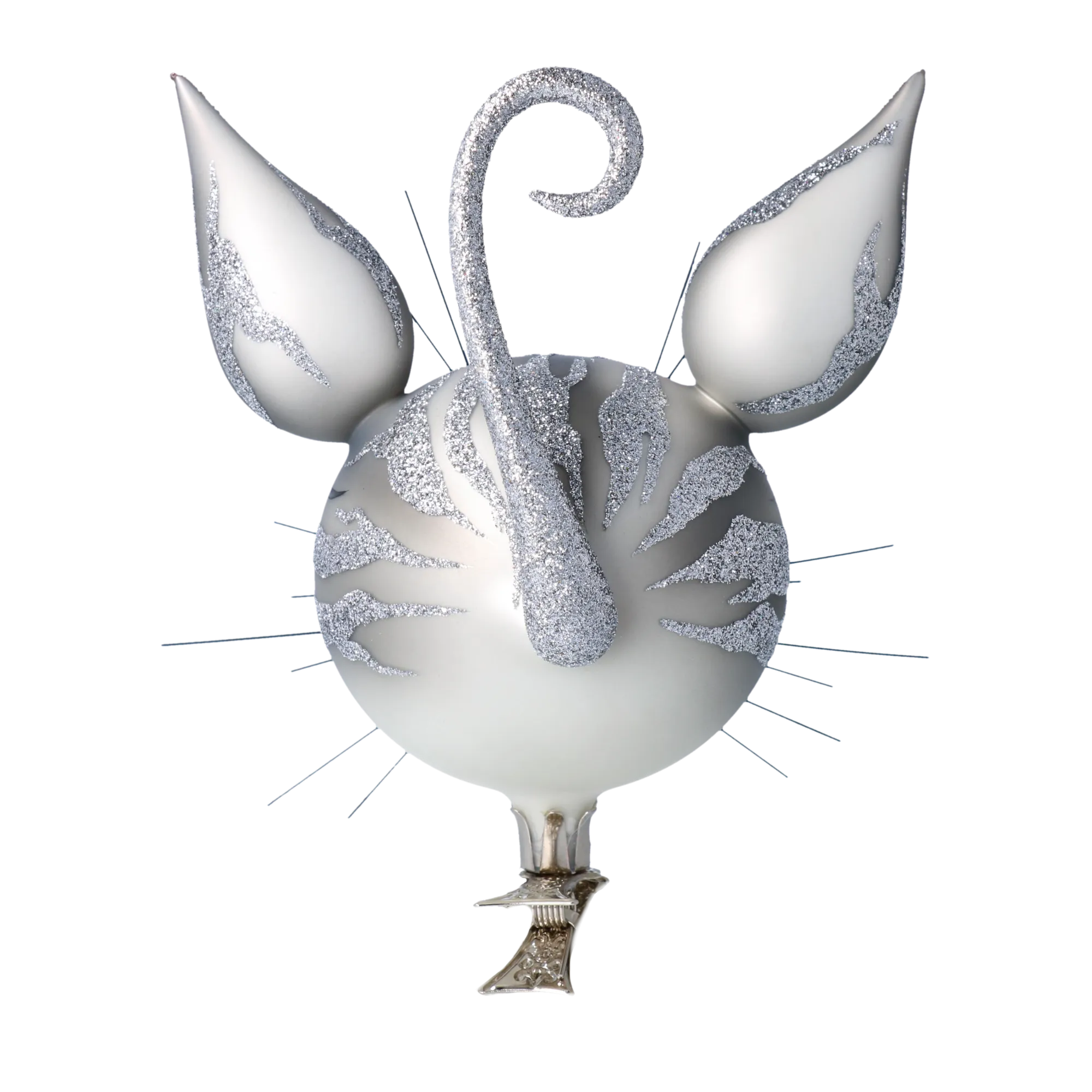Magic Grey Cat. Handmade Glass Christmas ornament. 2021-002