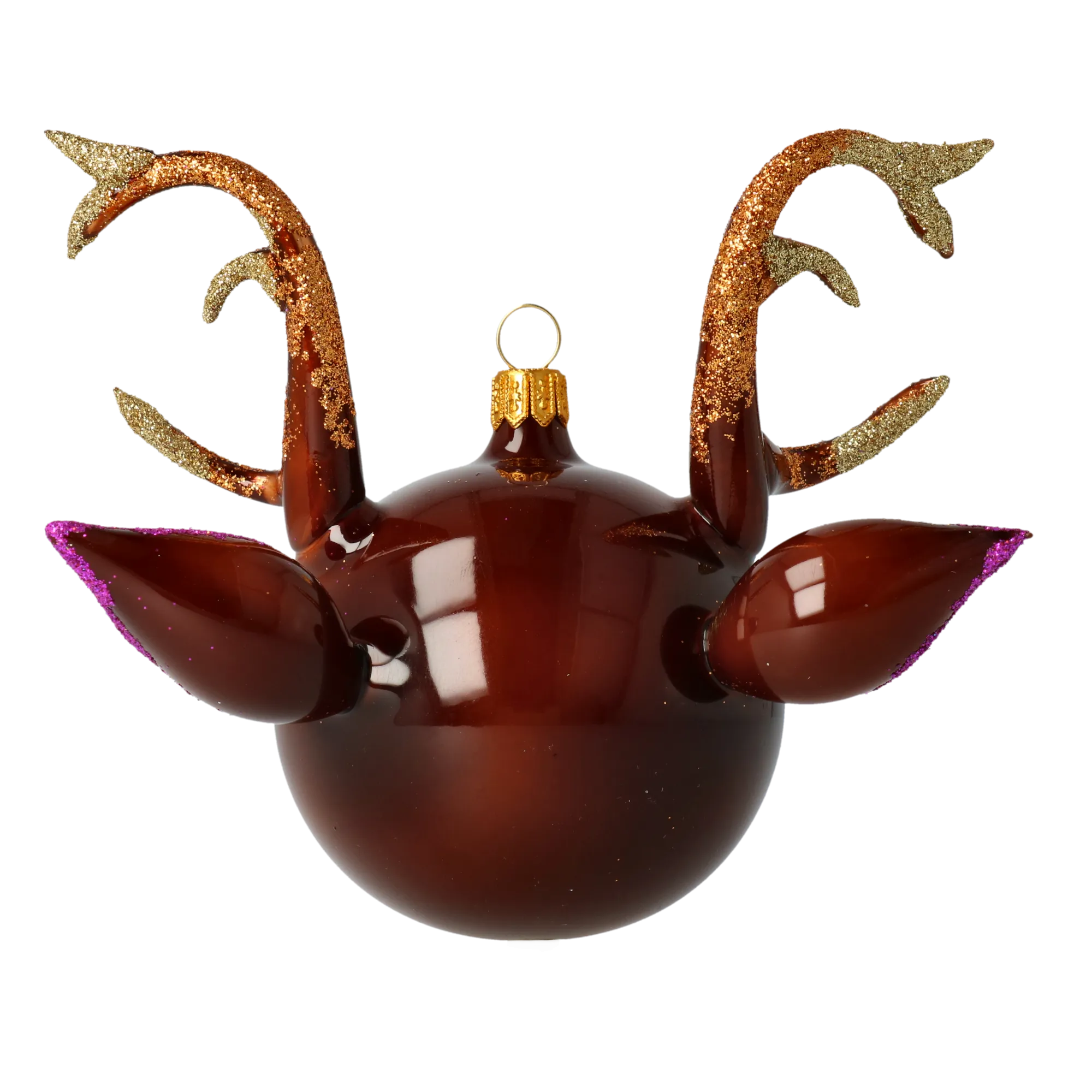 Rudolph the Joyful Reindeer. Handmade Glass Christmas ornament. 2021-003
