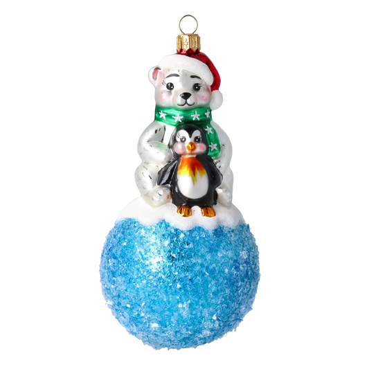 Miś Na Kuli z Pingwinkiem Szklana Ozdoba Kraina Lodu