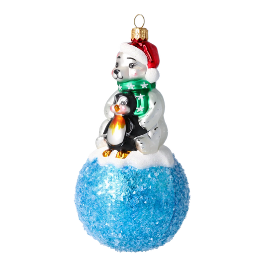 Arctic Friends on Glacial Blue Premium christmas glass ornament 2021-005