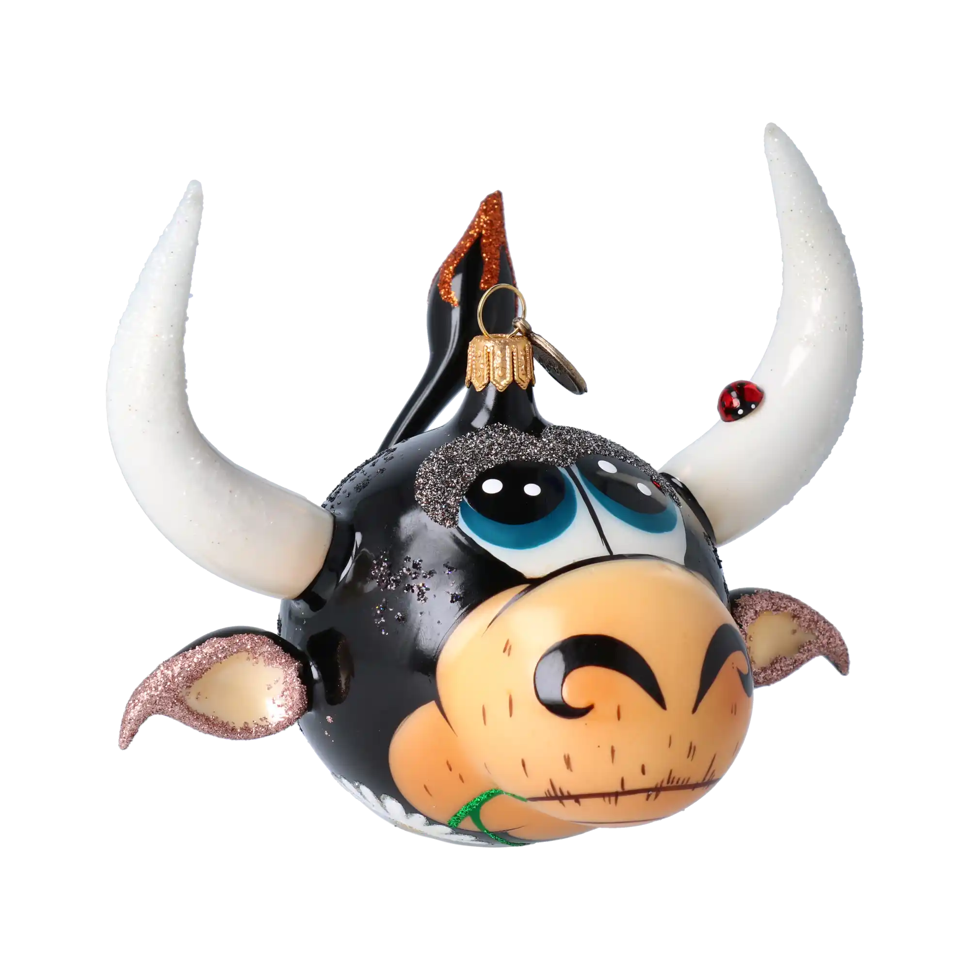 Szczęśliwy Byk. Ręcznie wykonana szklana ozdoba świąteczna.