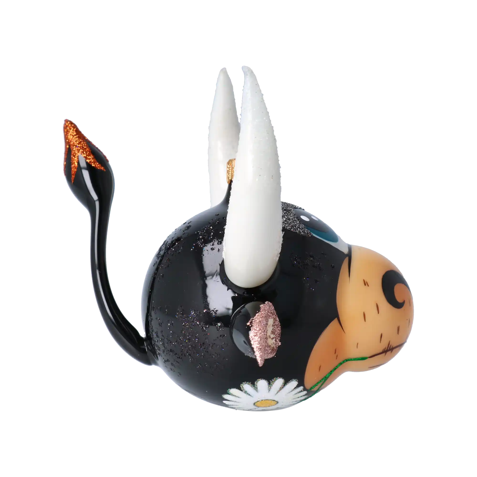 Szczęśliwy Byk. Ręcznie wykonana szklana ozdoba świąteczna.