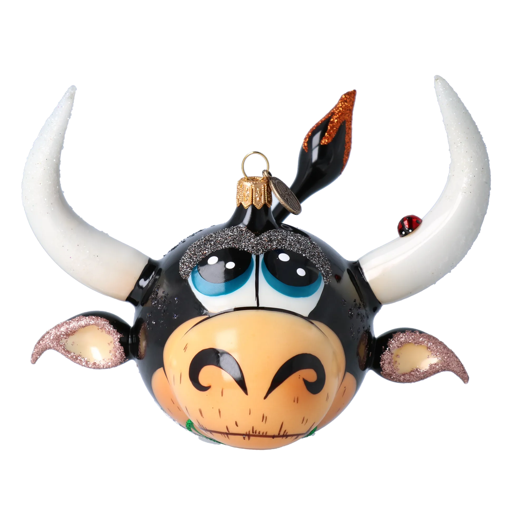 Happy Bull. Handmade Glass Christmas ornament. 2021-007