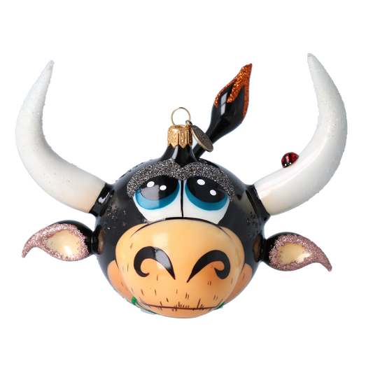 Happy Bull. Handmade Glass Christmas ornament. 2021-007