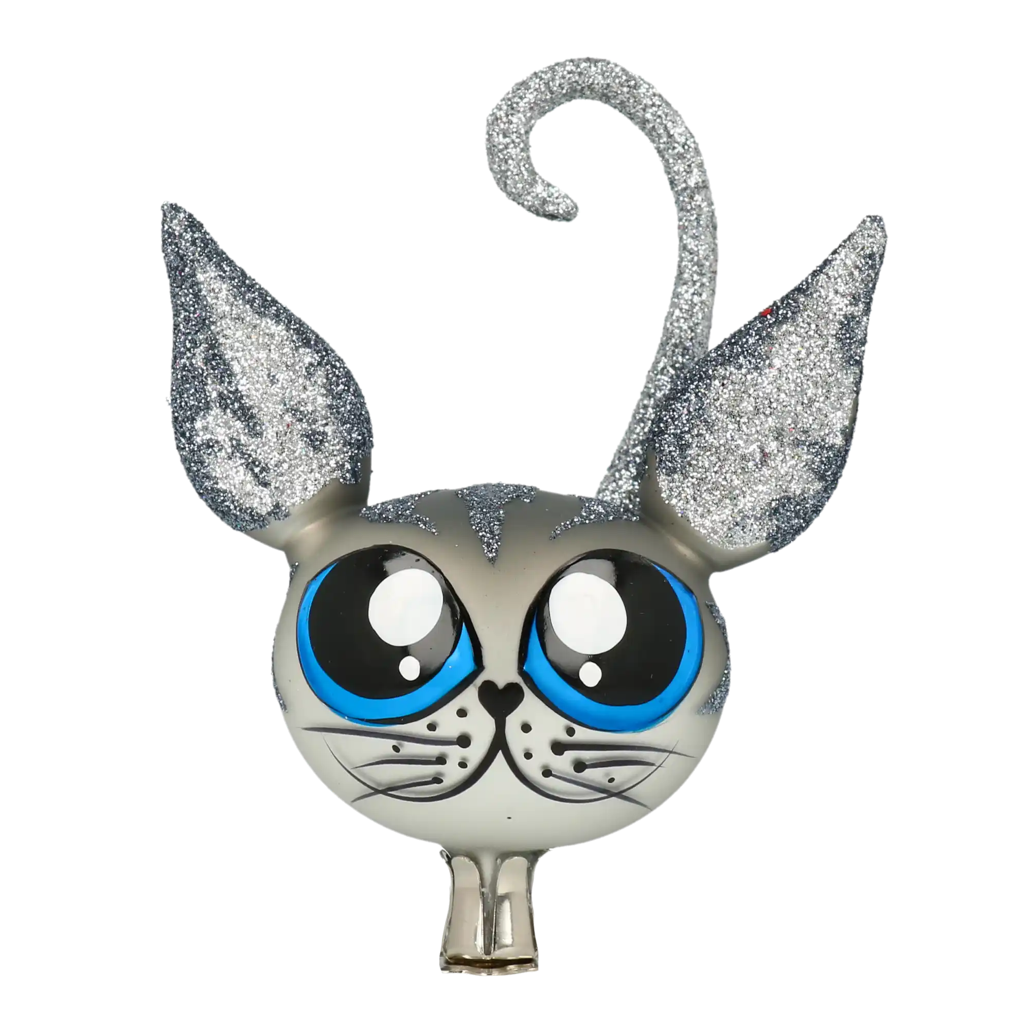 Niebieskooki Psotnik Kot Na Klipsie Szklana Ozdoba Szary kotek