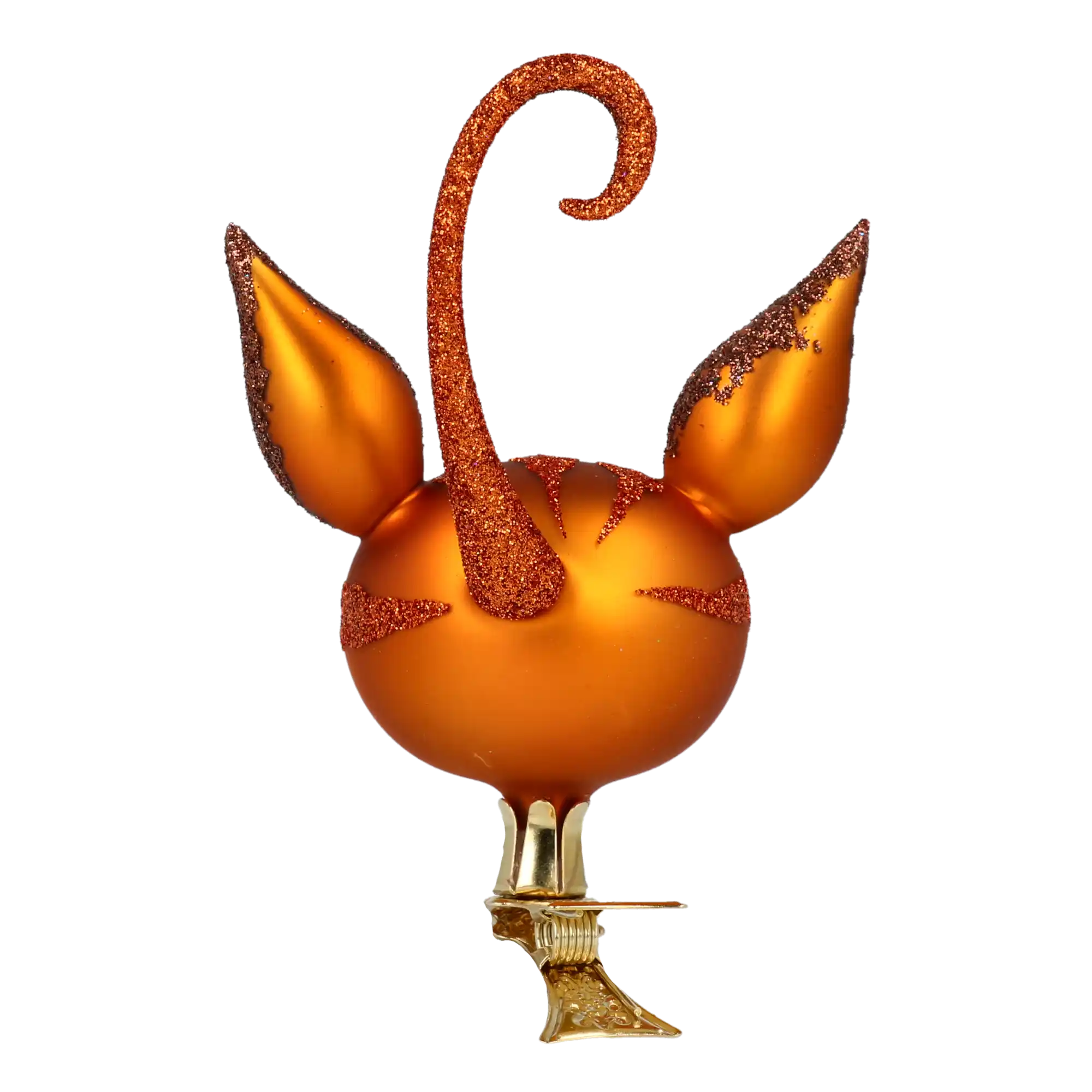 Rudy Kot Na Klipsie Ręcznie formowana Szklana Ozdoba