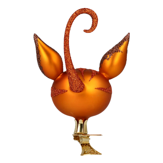 Rudy Kot Na Klipsie Ręcznie formowana Szklana Ozdoba