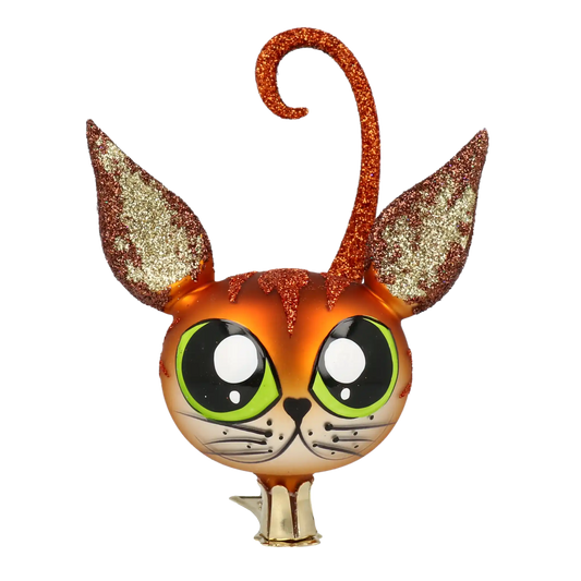 Rudy Kot Na Klipsie Ręcznie formowana Szklana Ozdoba