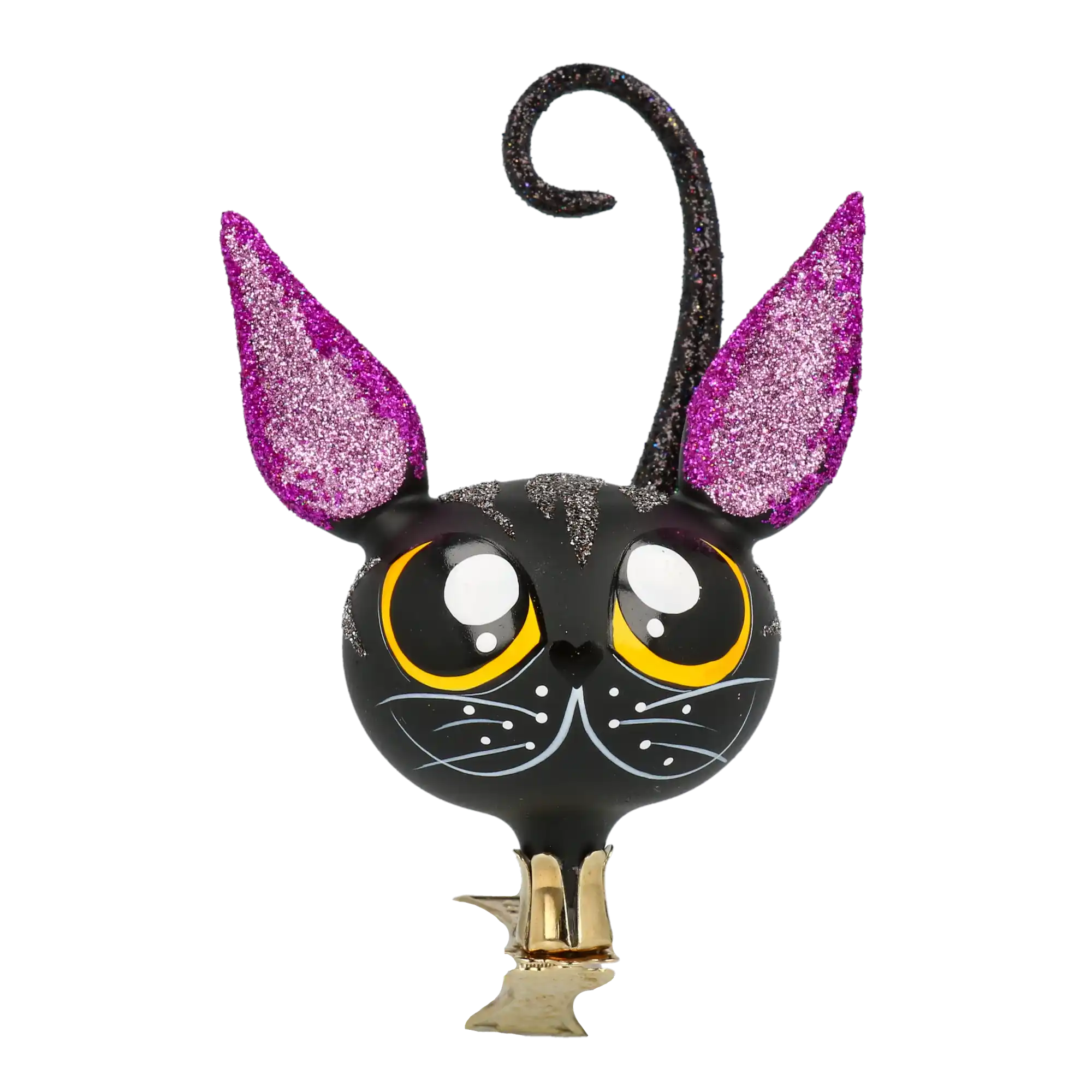 Czarny Kot Na Klipsie Szklana Ozdoba