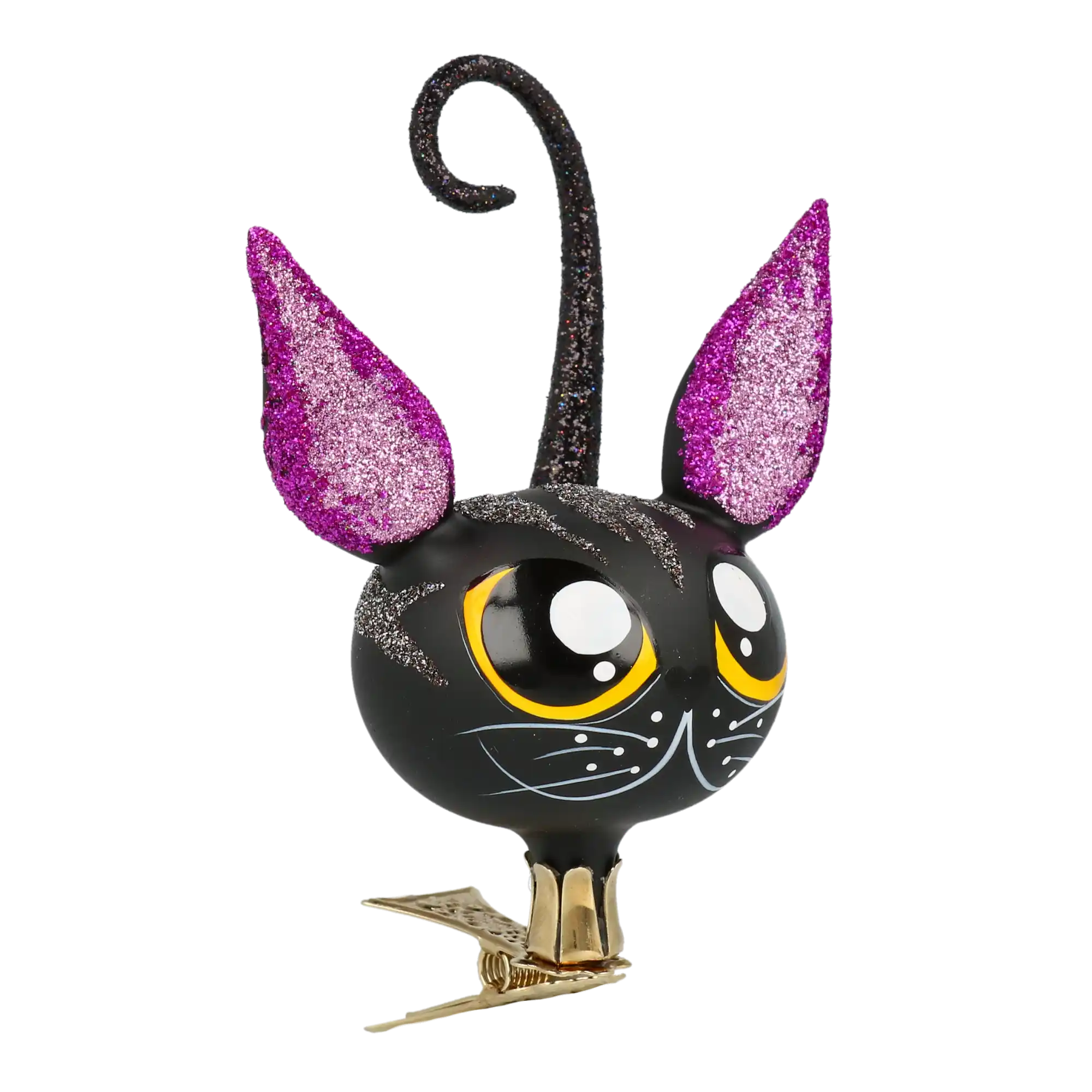 Czarny Kot Na Klipsie Szklana Ozdoba