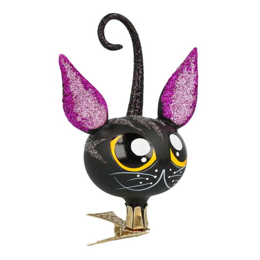 Czarny Kot Na Klipsie Szklana Ozdoba