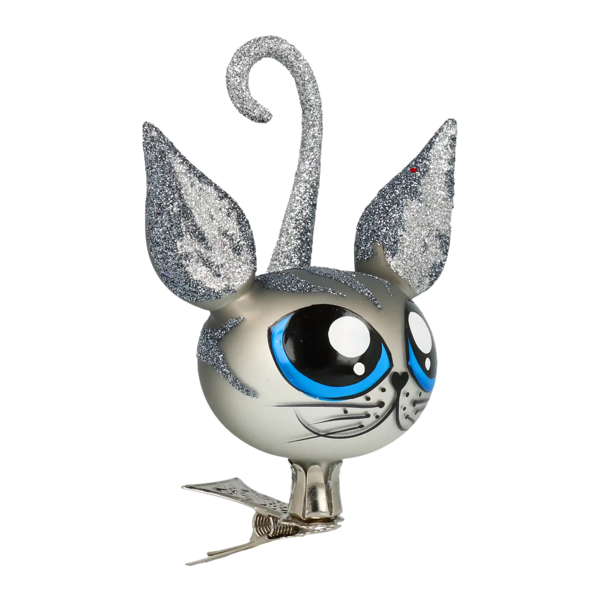 Niebieskooki Psotnik Kot Na Klipsie Szklana Ozdoba Szary kotek